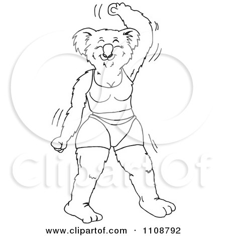 Clipart Black And White Outlined Female Koala Exercising - Royalty Free Vector Illustration by Dennis Holmes Designs