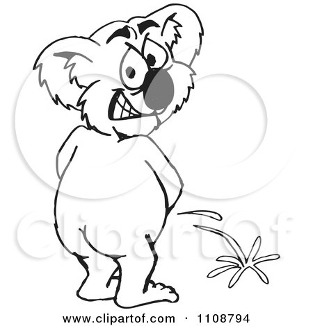 Clipart Black And White Outlined Koala Peeing - Royalty Free Vector Illustration by Dennis Holmes Designs