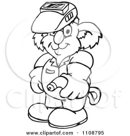 Clipart Black And White Outlined Koala Welder - Royalty Free Vector Illustration by Dennis Holmes Designs