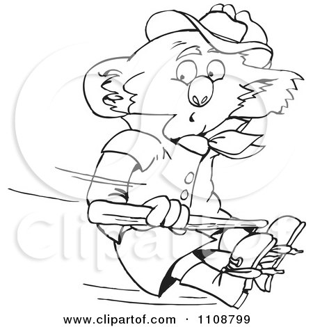 Clipart Black And White Outlined Koala Caught In The Wind - Royalty Free Vector Illustration by Dennis Holmes Designs