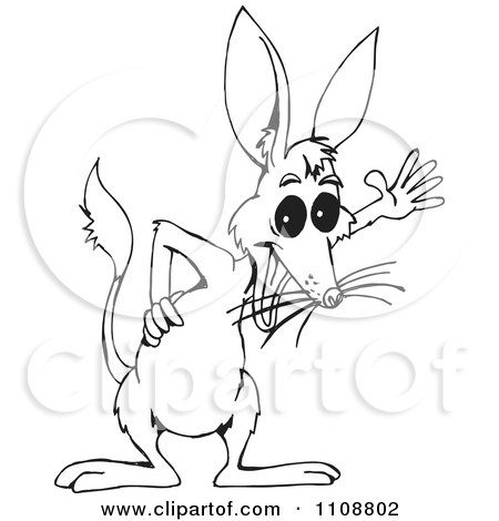 Clipart Black And White Outlined Bilby Waving - Royalty Free Vector Illustration by Dennis Holmes Designs