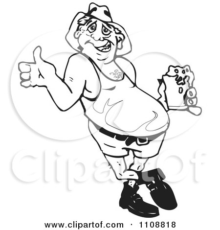 Clipart Black And White Drunk Yobbo Man - Royalty Free Vector Illustration by Dennis Holmes Designs