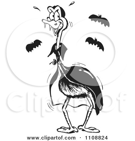 Clipart Black And White Emu Vampire - Royalty Free Vector Illustration by Dennis Holmes Designs