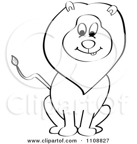 Clipart Outlined Happy Sitting Lion - Royalty Free Vector Illustration by Andrei Marincas