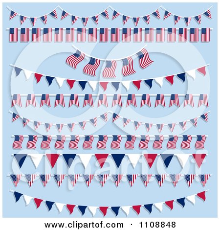 Clipart American Flag Bunting And Pennant Banners On Blue - Royalty Free Vector Illustration by KJ Pargeter