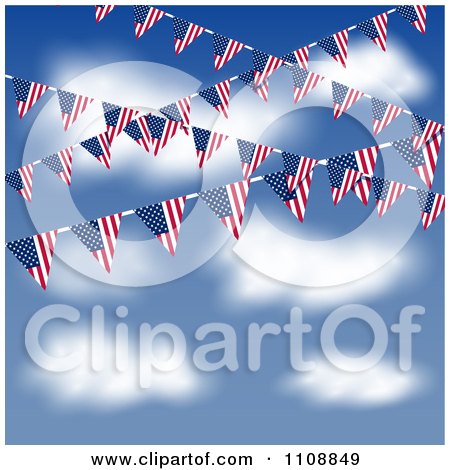 Clipart American Flag Bunting Banners Against A Blue Sky With Clouds - Royalty Free Vector Illustration by KJ Pargeter