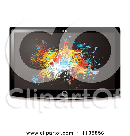 Clipart 3d Flat Screen Tv With Grungy Paint Splatters On The Display - Royalty Free Vector Illustration by michaeltravers