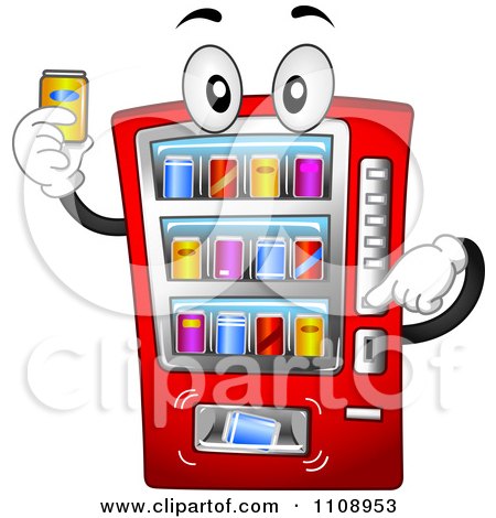 Clipart Soda Vending Machine Mascot Holding A Drink - Royalty Free Vector Illustration by BNP Design Studio