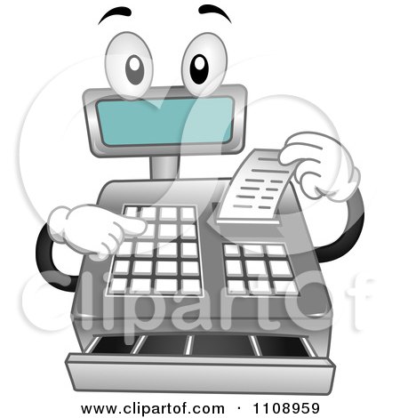 Clipart Cash Register Mascot Getting A Receipt - Royalty Free Vector Illustration by BNP Design Studio