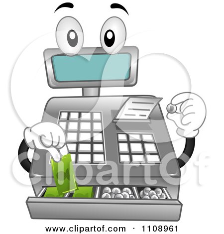 Clipart Cash Register Mascot Getting Change - Royalty Free Vector Illustration by BNP Design Studio