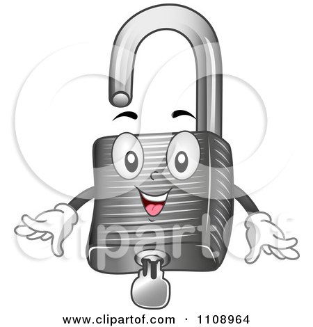 Clipart Happy Padlock Mascot With A Key - Royalty Free Vector Illustration by BNP Design Studio