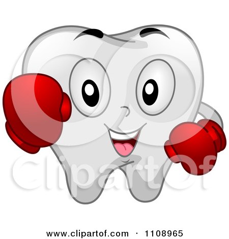 Clipart Happy Dental Tooth Mascot Wearing Boxing Gloves - Royalty Free Vector Illustration by BNP Design Studio