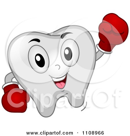 Clipart Happy Punching Dental Tooth Mascot Wearing Boxing Gloves - Royalty Free Vector Illustration by BNP Design Studio