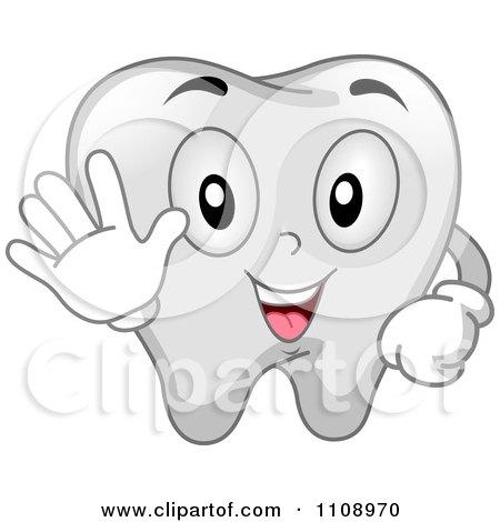 Clipart Happy Waving Dental Tooth Mascot - Royalty Free Vector Illustration by BNP Design Studio