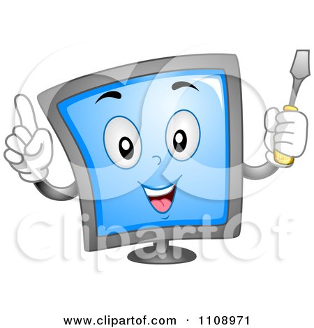 Clipart Computer Repair Screen Mascot With A Screwdriver - Royalty Free Vector Illustration by BNP Design Studio