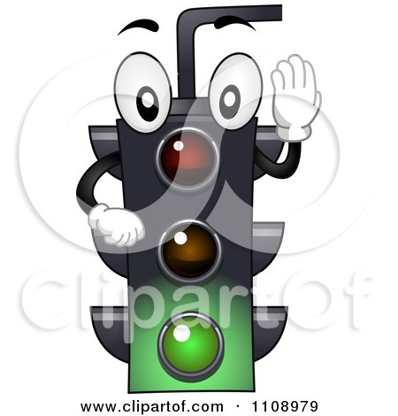 Clipart Happy Traffic Light Mascot Shining Green - Royalty Free Vector Illustration by BNP Design Studio