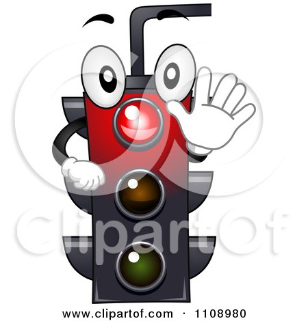 Clipart Happy Traffic Light Mascot Shining Red - Royalty Free Vector Illustration by BNP Design Studio