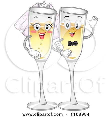 Clipart Happy Champagne Glass Bride And Groom - Royalty Free Vector Illustration by BNP Design Studio