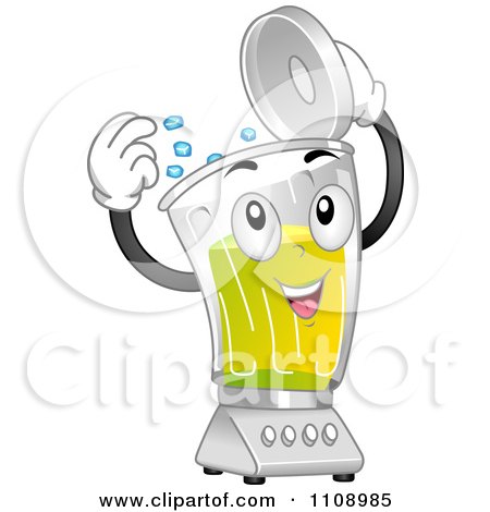 Clipart Happy Blender Mascot Tossing In Ice Cubes - Royalty Free Vector Illustration by BNP Design Studio