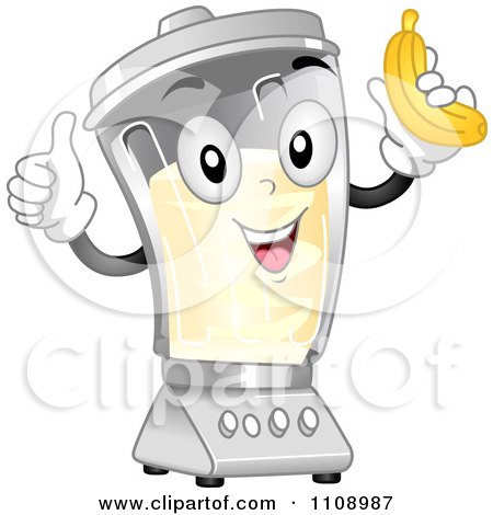 Clipart Happy Blender Mascot Holding A Banana And Thumb Up - Royalty Free Vector Illustration by BNP Design Studio