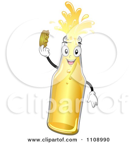 Clipart Happy Beer Bottle Mascot Holding Its Cap - Royalty Free Vector Illustration by BNP Design Studio