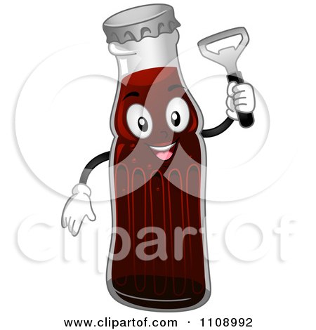 Clipart Soda Bottle Mascot Holding An Opener - Royalty Free Vector Illustration by BNP Design Studio