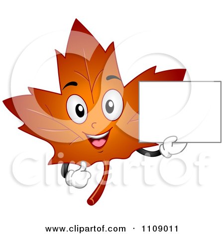 Clipart Happy Autumn Maple Leaf Mascot Holding A Sign - Royalty Free Vector Illustration by BNP Design Studio