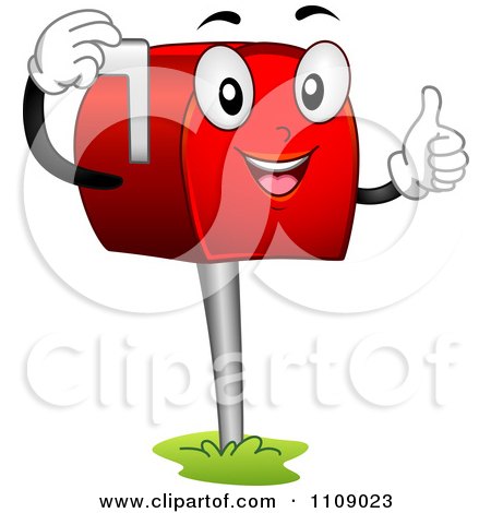 Clipart Happy Mailbox Mascot Lifting Its Flag And Holding A Thumb Up - Royalty Free Vector Illustration by BNP Design Studio