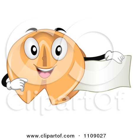 Clipart Happy Fortune Cookie Mascot Holding Out A Piece Of Paper - Royalty Free Vector Illustration by BNP Design Studio