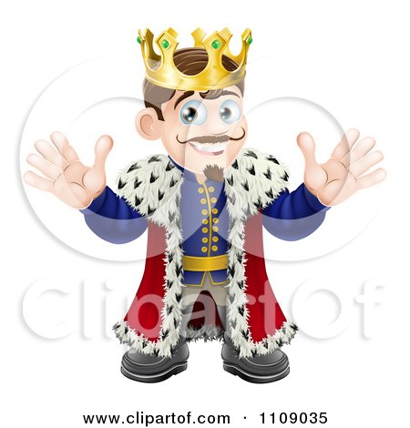 Clipart Happy King Waving With Both Hands - Royalty Free Vector Illustration by AtStockIllustration