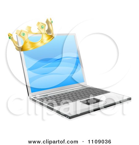Clipart 3d Kings Crown On A Laptop - Royalty Free Vector Illustration by AtStockIllustration