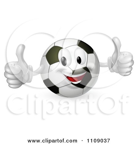 Clipart Happy Soccer Ball Mascot Holding Two Thumbs Up - Royalty Free Vector Illustration by AtStockIllustration
