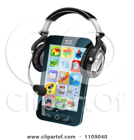 Clipart 3d Headset On A Cell Phone With App Icons - Royalty Free Vector Illustration by AtStockIllustration