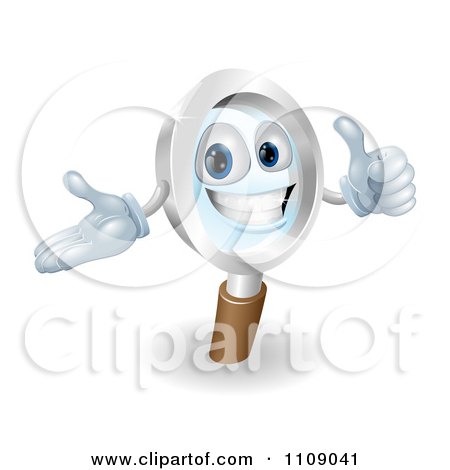Clipart 3d Pleased Magnifying Glass Mascot Holding A Thumb Up - Royalty Free Vector Illustration by AtStockIllustration