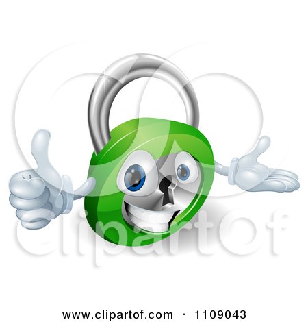 Clipart 3d Happy Padlock Holding A Thumb Up - Royalty Free Vector Illustration by AtStockIllustration