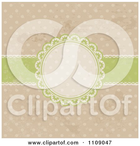 Clipart Circular Frame With A Green Ribbon On Grungy Polka Dots - Royalty Free Vector Illustration by KJ Pargeter