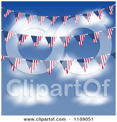 Clipart American Flag Bunting Banners Spanning A Blue Sky With Clouds - Royalty Free Vector Illustration by KJ Pargeter