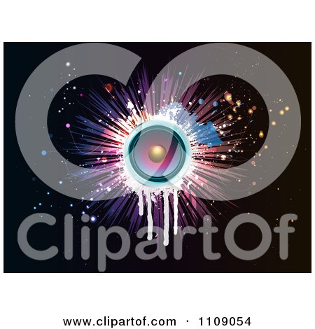 Clipart Music Speaker With Dripping Grunge A Burst And Splatters On Black - Royalty Free Vector Illustration by KJ Pargeter