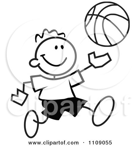 Clipart Black And White Sticker Basketball Player Boy - Royalty Free Vector Illustration by Johnny Sajem