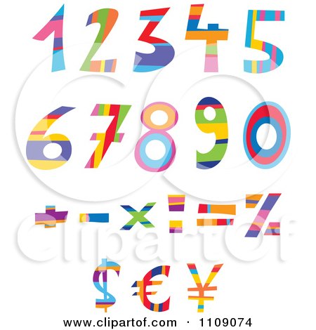 Clipart Colorful Numbers Currency And Math Symbols - Royalty Free Vector Illustration by yayayoyo