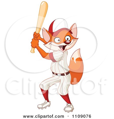 Clipart Baseball Player Fox Batting - Royalty Free Vector Illustration by yayayoyo
