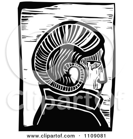 Clipart Ram Horn Headed Man Black And White Woodcut - Royalty Free Vector Illustration by xunantunich