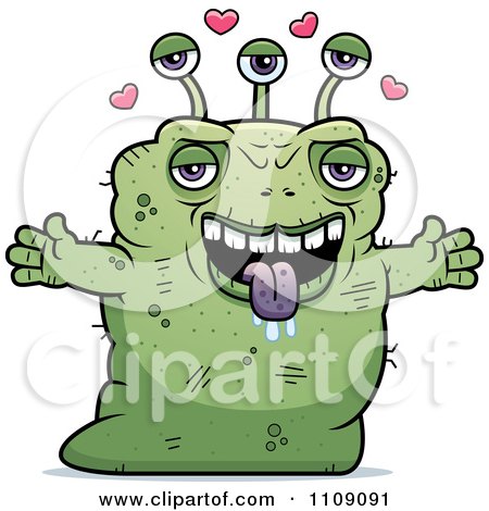 Clipart Ugly Green Alien With Open Arms - Royalty Free Vector Illustration by Cory Thoman
