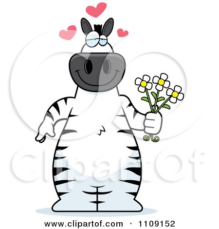 Clipart Amorous Zebra Holding Flowers - Royalty Free Vector Illustration by Cory Thoman