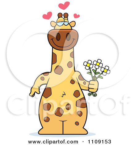 Clipart Amorous Giraffe Holding Flowers - Royalty Free Vector Illustration by Cory Thoman