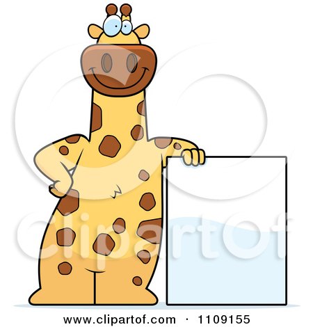 Clipart Giraffe Leaning On A Sign - Royalty Free Vector Illustration by Cory Thoman