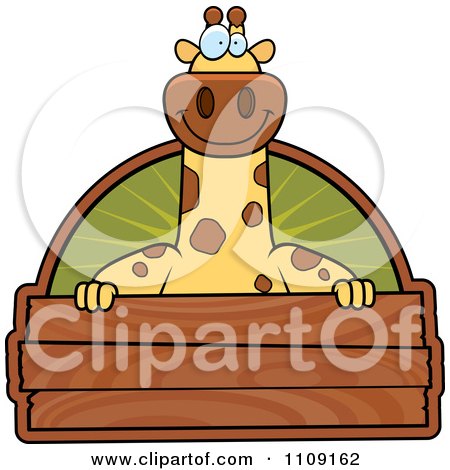Clipart Giraffe With A Wooden Sign - Royalty Free Vector Illustration by Cory Thoman