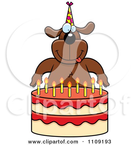Clipart Dog Making A Wish Over Candles On A Birthday Cake - Royalty Free Vector Illustration by Cory Thoman