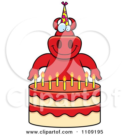 Clipart Devil Making A Wish Over Candles On A Birthday Cake - Royalty Free Vector Illustration by Cory Thoman