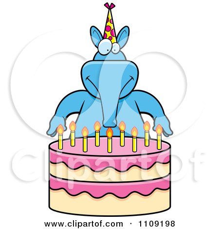 Clipart Blue Aardvark Making A Wish Over Candles On A Birthday Cake - Royalty Free Vector Illustration by Cory Thoman